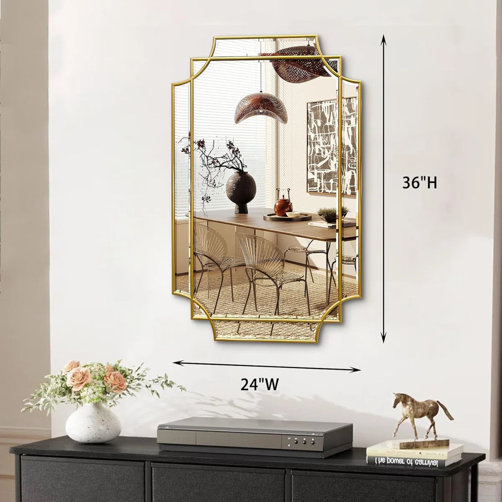 24"X36"Modern Decorative Wall Mirror, Gold Wooden Frame Accent Mirror for Living Room
