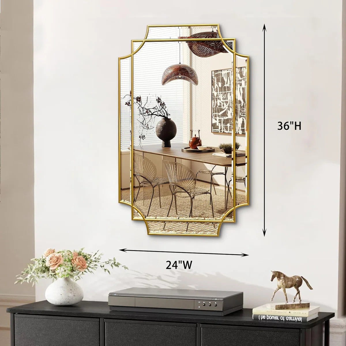 24"X36"Modern Decorative Wall Mirror, Gold Wooden Frame Accent Mirror for Living Room