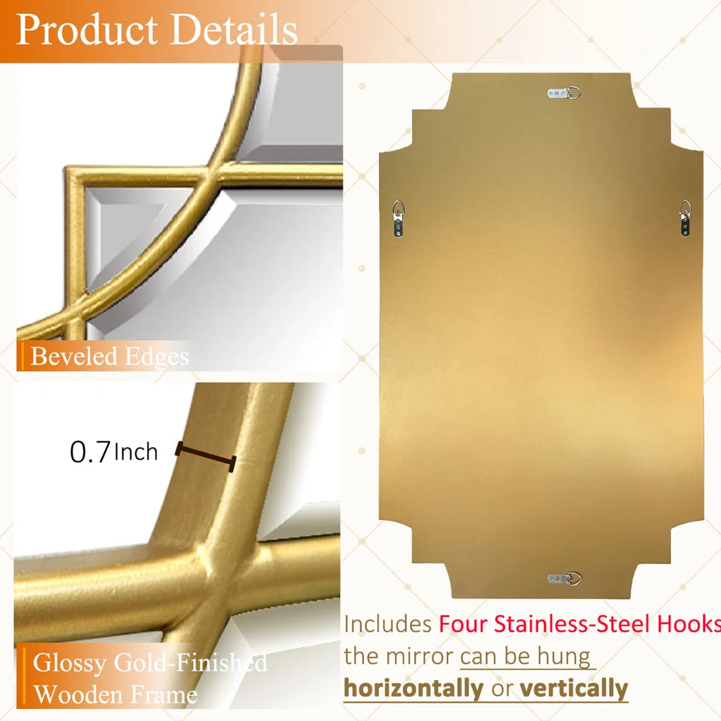 24"X36"Modern Decorative Wall Mirror, Gold Wooden Frame Accent Mirror for Living Room